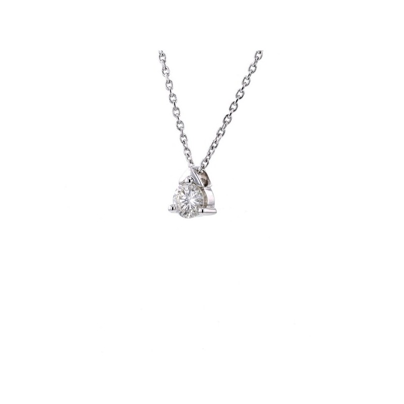 Collier solitaire diamant serti avec 3 griffes en or blanc
