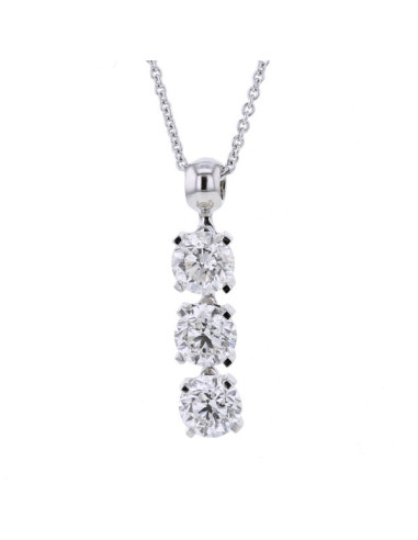 Collier trilogie de diamants sertis 4 griffes  en or blanc