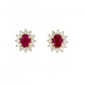 Diamond halo earrings with rubies in 18 K gold
