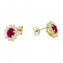 Diamond halo earrings with rubies in 18 K gold