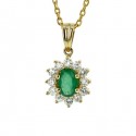 Diamond halo emerald pendant in 9 K gold