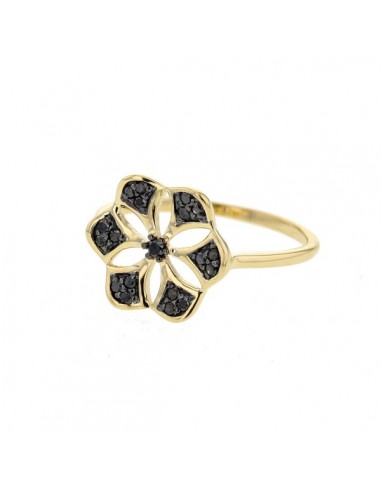 Black diamond set lotus-flower ring in 18 K gold
