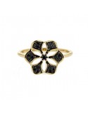 Black diamond set lotus-flower ring in 18 K gold