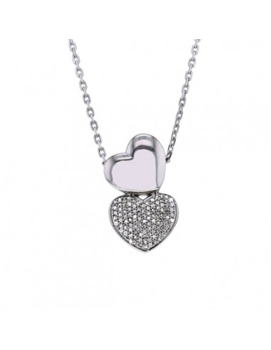 Two hearts pave set necklet in silver 925/1000
