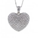 Pave set diamond heart shape pendant in silver 925/1000