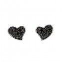 Heart shaped stud earrings with black diamonds in 18 K gold