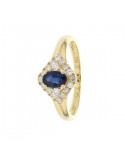 Diamond halo and sided sapphire ring in 18 K gold