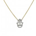 Fatima hand shape diamonds pave set necklace in 9 K gold