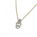 Fatima hand shape diamonds pave set necklace in 9 K gold