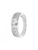 Diamond pave set sided three stone ring in 18 K gold