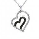 Open heart pave set black and white diamond pendant in 18 K gold