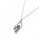 Open heart pave set black and white diamond pendant in 18 K gold