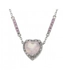 Heart cut pink quartz and diamonds necklace in 9 K gold