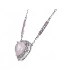 Heart cut pink quartz and diamonds necklace in 9 K gold