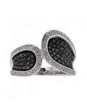 Pave set black and white diamonds ring in silver 925/1000