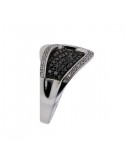 Pave set black and white diamonds ring in silver 925/1000