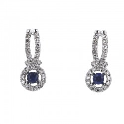 Diamond halo sapphire earrings in 18 K gold