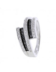Contrasting pave set ring black and white diamonds in 9 K gold