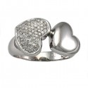 Heart pave set ring with diamonds in silver 925/1000