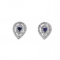 Pear shape diamond halo sapphire earrings in 18 K gold