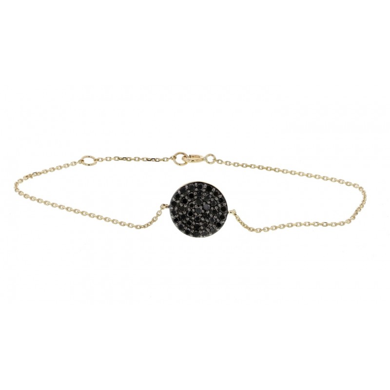 Bracelet with pave set disc black diamonds in 9 K gold