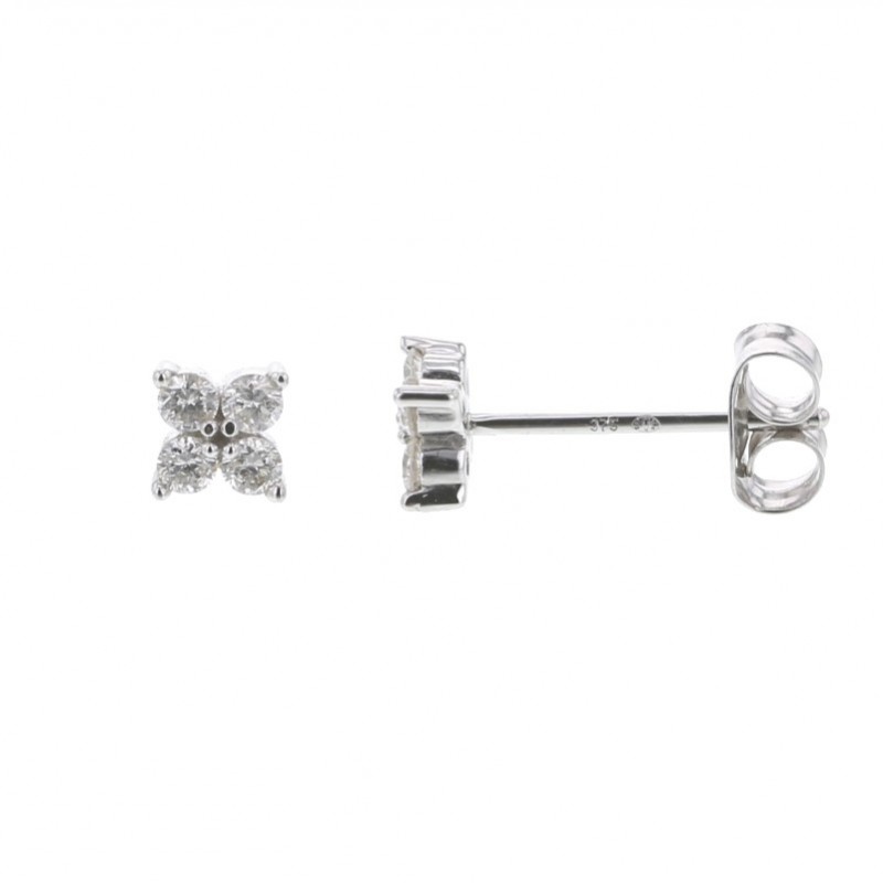 Diamond set clover earrings in 9 K gold