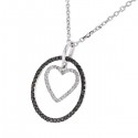 Black diamond round frame and heart shape white diamond pendant in 18 K gold