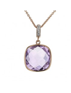 Square amethyst with diamond hook pendant in 9 K gold