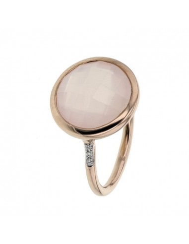 Diamond sides round pink quartz ring in 9 K gold