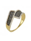Black and white diamond pave set ring in 18 K gold