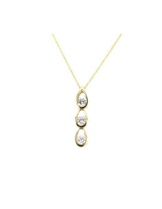 Three stone bezel-set diamond necklace in 18 K gold