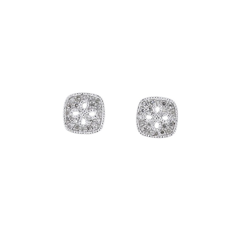 Boucles d'oreilles carrées pavées de diamants en or blanc