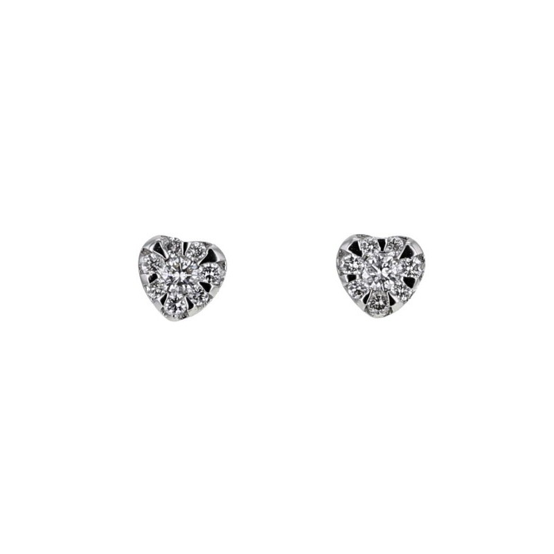 Illusion set heart shape diamonds earrings in 18 K gold
