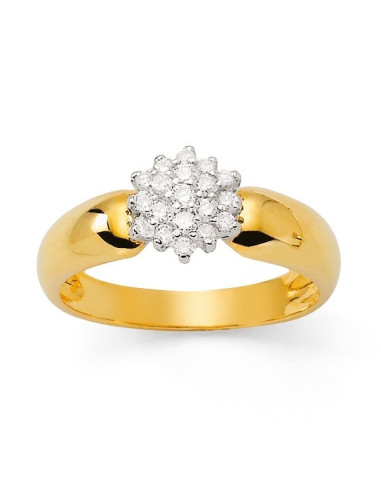 Bague chou diamants corps lisse  en or jaune