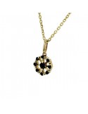 Round flower shape set black diamonds necklace in 9 K gold
