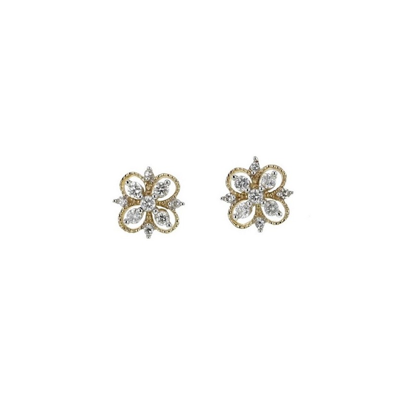 Boucles d'oreilles fleurs vintage diamants en or jaune