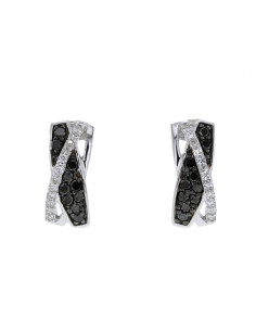 Interlacing pave set black and white diamonds earrings in 9 K gold