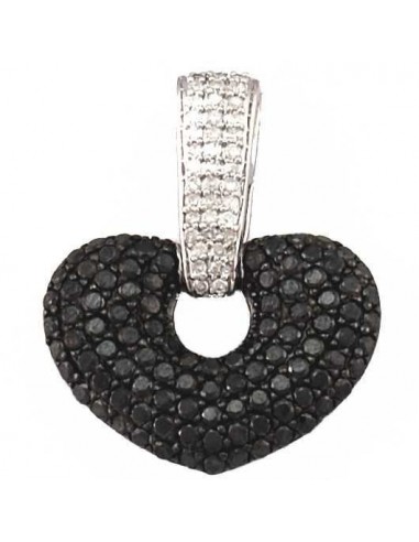 Beautiful all pave set black and white diamond heart pendant in silver 925/1000