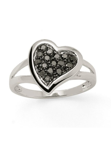 Heart ring with black diamonds in 18 K gold