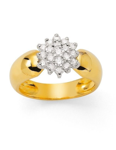 Bague chou diamants diamants corps lisse  en or jaune