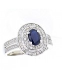 Vintage style sapphire ring diamond halo in 9 K gold